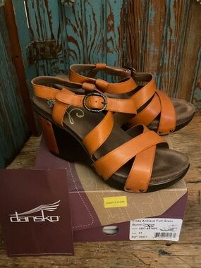 Dansko Frida Wedge Sandal in Burnt Orange Leather